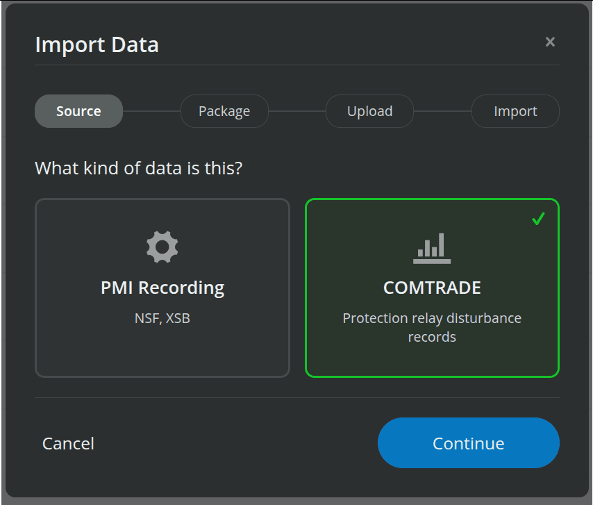 Figure 1. Source screen of upload wizard. 