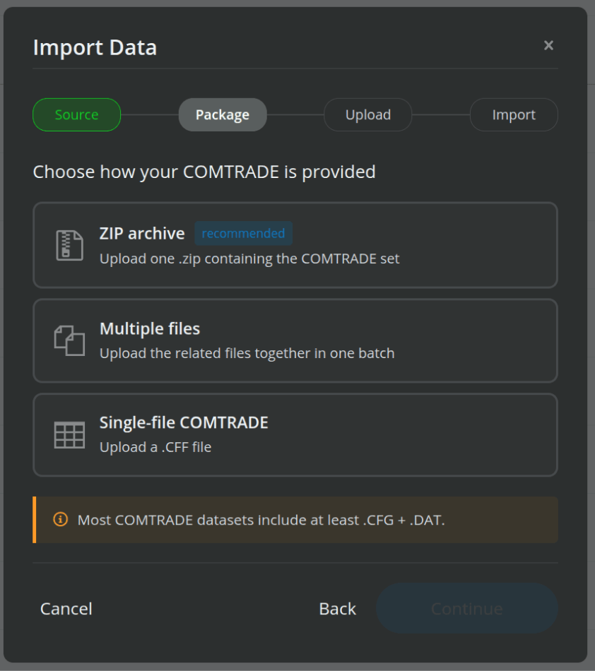 Figure 2. Package screen of upload wizard. 
