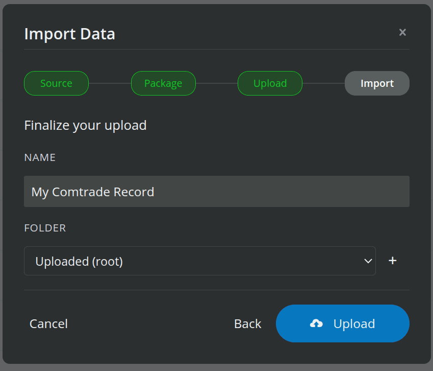 Figure 4. Import screen of upload wizard.
