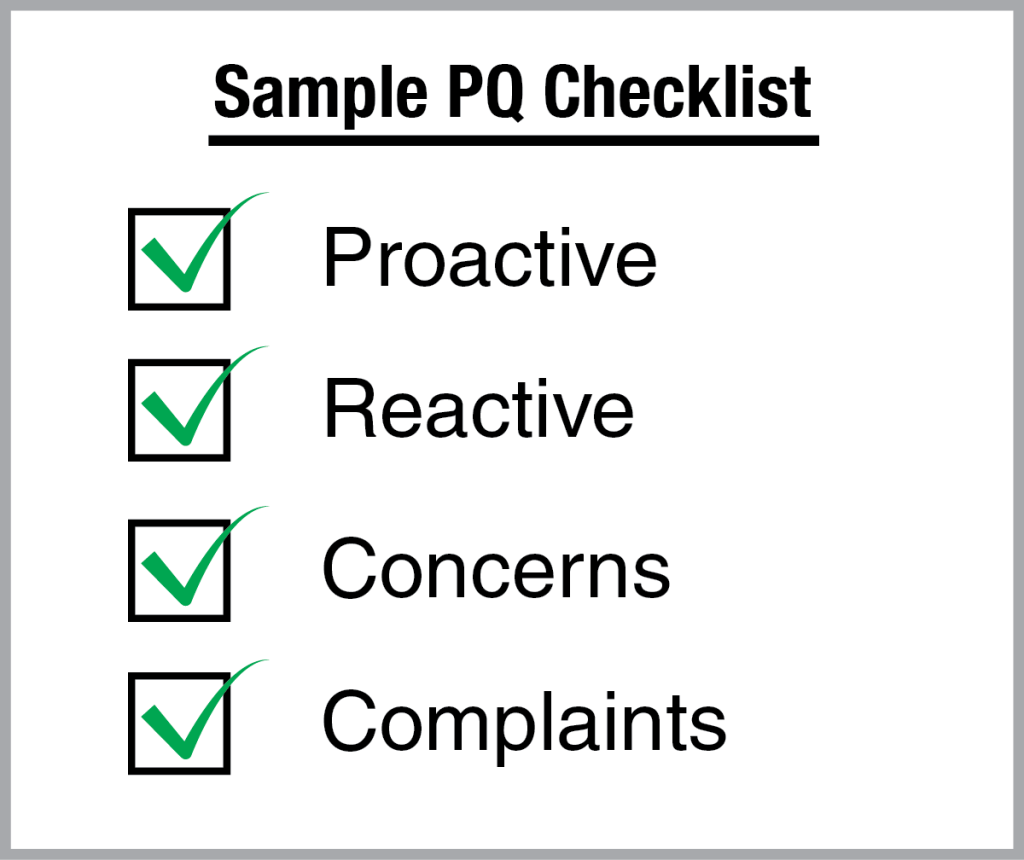 Figure 2. Sample PQ checklist items