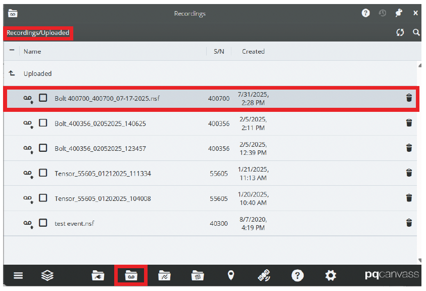 Figure 6. Uploaded Recordings in PQ Canvass