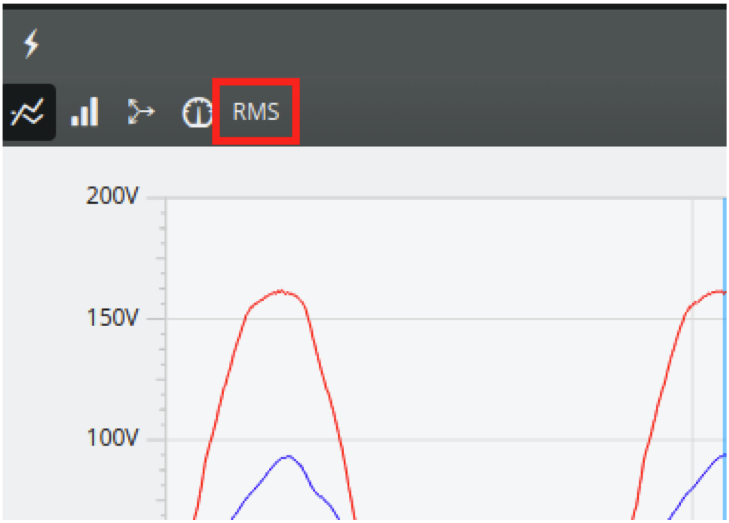 Figure 6. Select the RMS trace view to convert from instantaneous
waveform values to rolling RMS values