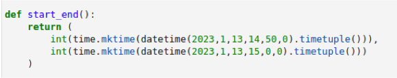 Figure 3. A utility function for returning a tuple of start
and end time_t values.