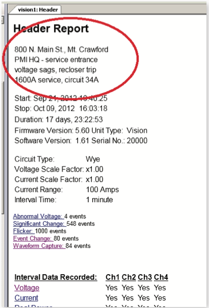 Figure 15. Taking the time to put useful information in
the Header Report will pay off in the future.