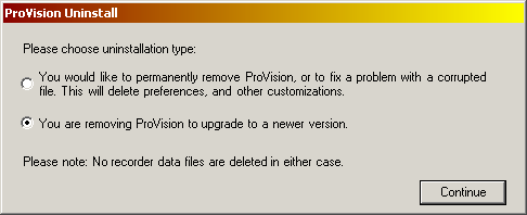 Figure 1. Uninstalling ProVision