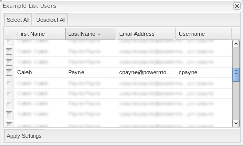 Figure 5. The Email button allows the user to select all of the users in the account that are to be notified of events and alarms for the distribution list