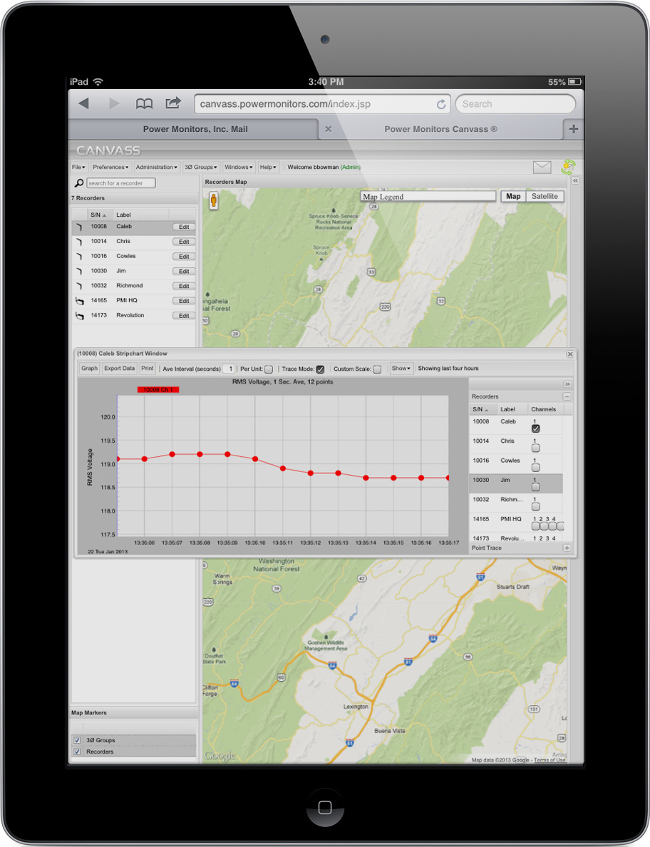 Figure 1. Canvass displayed on iPad