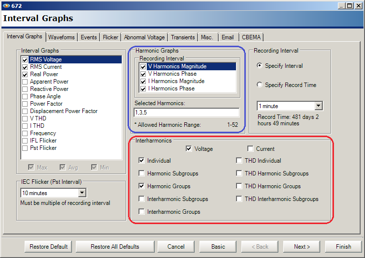 Figure 1. Interharmonics setting screen