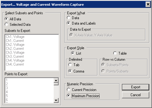 Figure 9. Waveform capture export settings