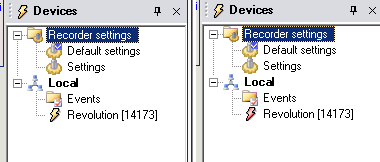 Figure 1. A yellow lightening bolt icon indicates Ready mode. A red icon indicates Standby mode.
