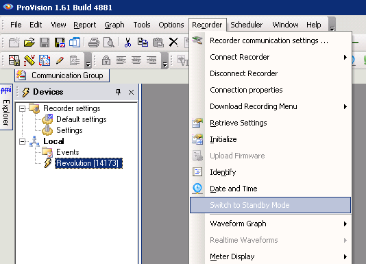 Figure 3. Changing the recorder mode via ProVision