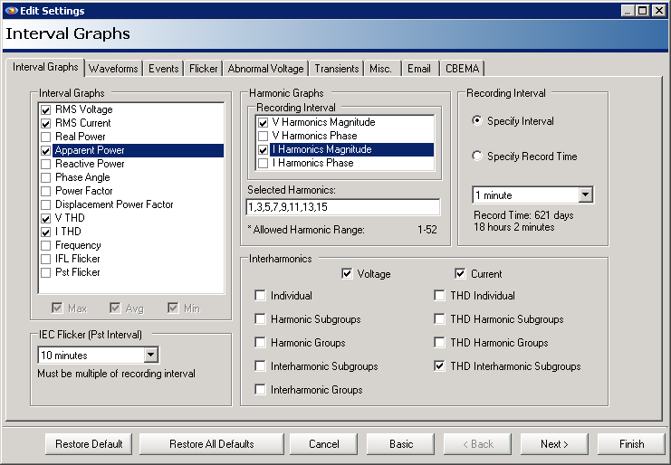Figure 7. Harmonic stripchart settings