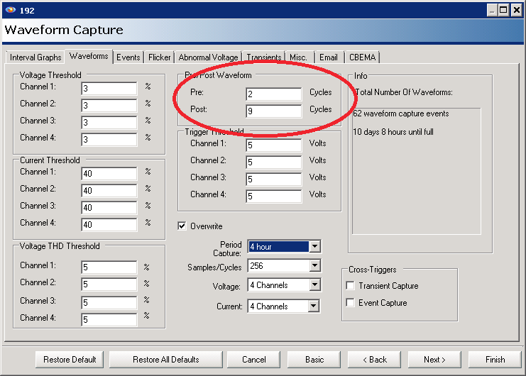 Figure 1. Set Pre and Post cycles to ensure at least 12 cycles are captured.