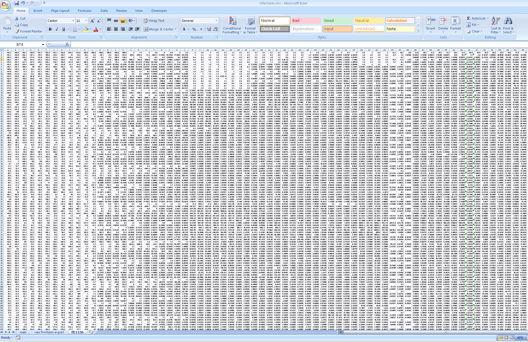 Figure 2. Raw 3072 point FFT sheet