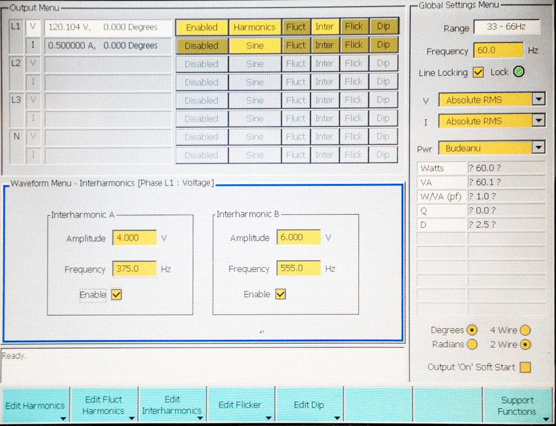 Figure 4. Voltage signal generator interharmonic settings