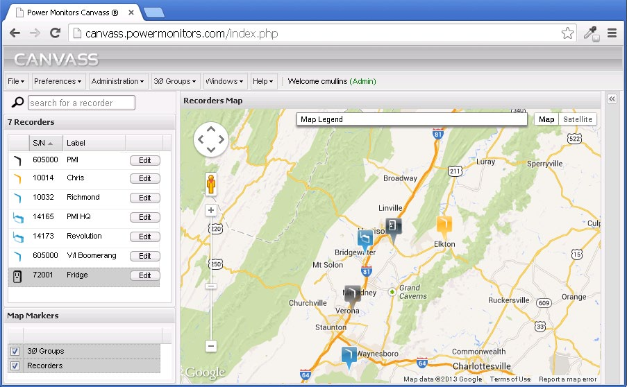 Figure 4. When a recorder threshold has been triggered, the map marker will turn to orange.