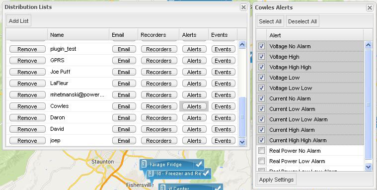 Figure 4. Configuring a distribution list and selecting alerts