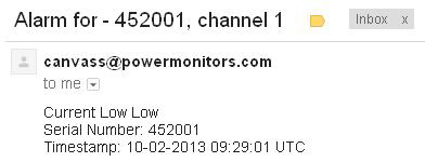 Figure 6. Email alert based on Current Low Low condition
