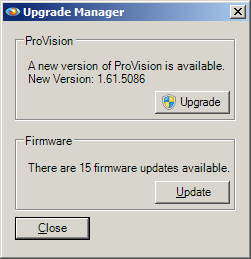 Figure 1. The ProVision Upgrade Manager determines if a new version of ProVision is available.