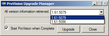 Figure 3. Invoking the upgrade service from the command line will poll for all available versions of ProVision, not just the most recent.