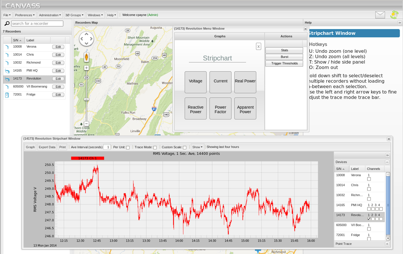 Revolution Chanel 1 Voltage graph displayed in CANVASS.