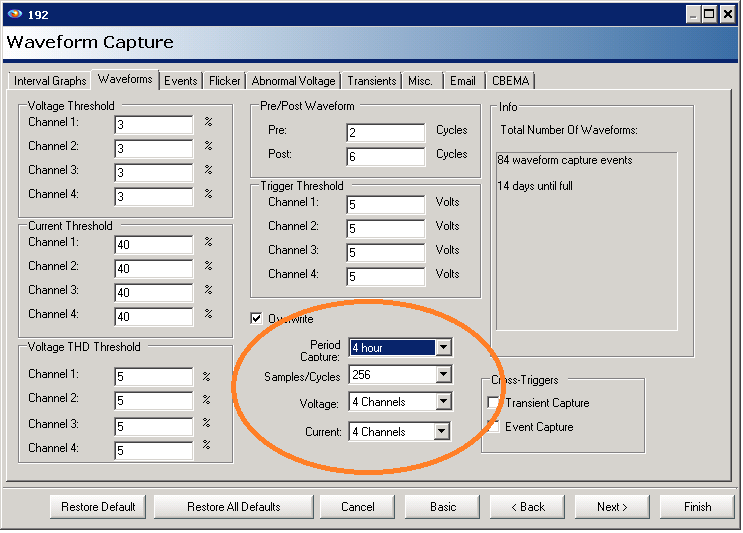Figure 6. Recorder settings page for Waveform Capture in ProVision