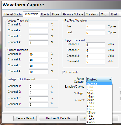 Figure 4. Waveform capture setup screen