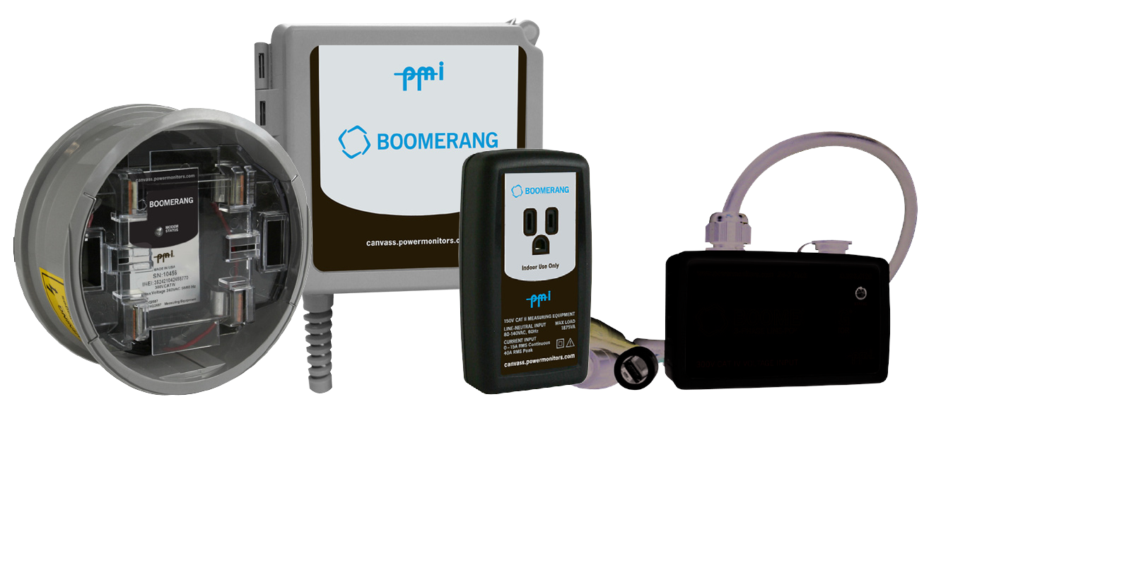 Figure 1. From left: Boomerang 2S, Pole Mount, Plug-in, 3 phase
