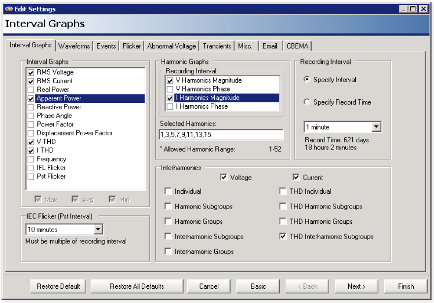 Figure 8. Interval graph settings (below)
