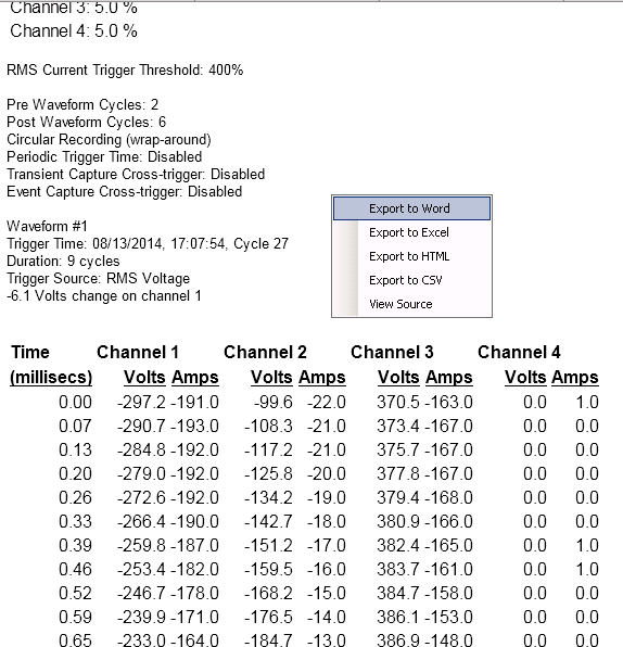 Figure 10. Waveform capture report snippet