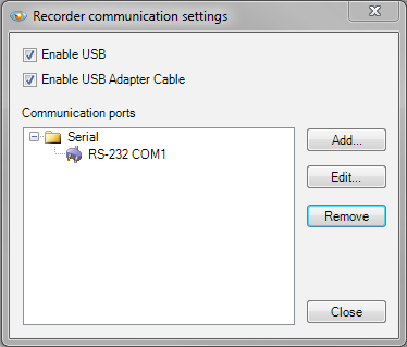Figure 7. Recorder communication settings main screen