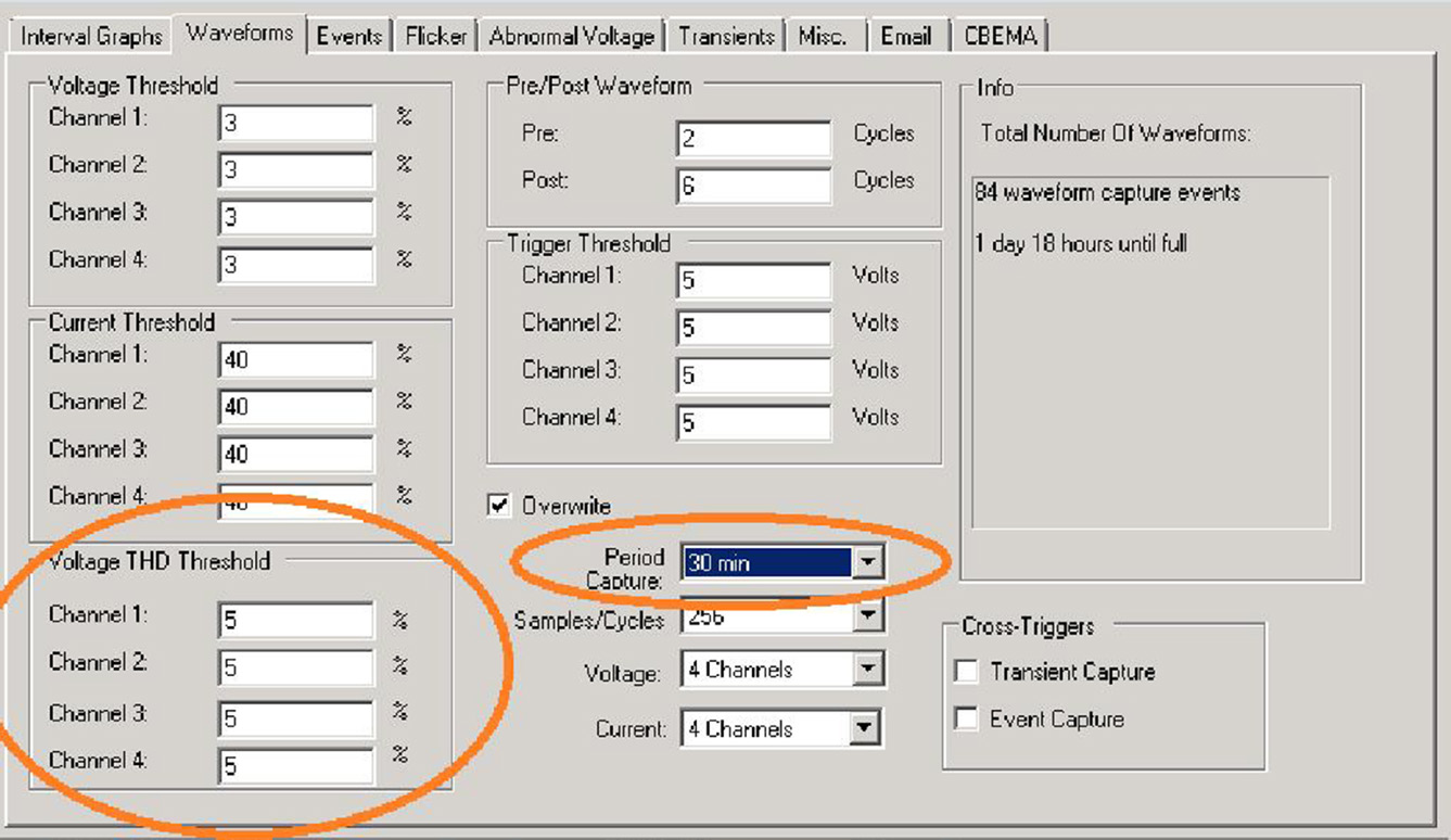 Figure 4. Waveform capture menu setting
