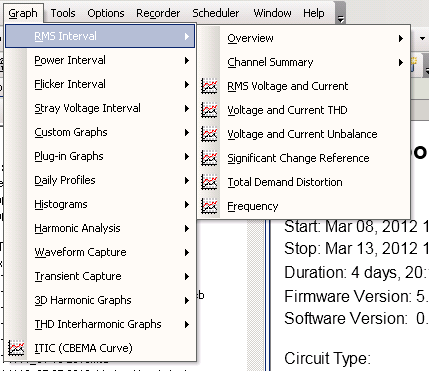 Figure 3. RMS interval graph main menu (above)