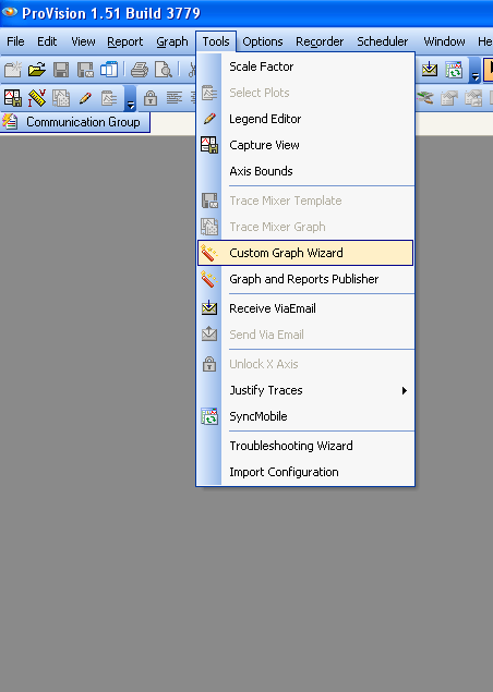 To start Custom Graph Wizard, select it from the Tools Menu.
