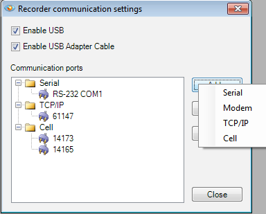 Figure 2. Communications dialog box (above)