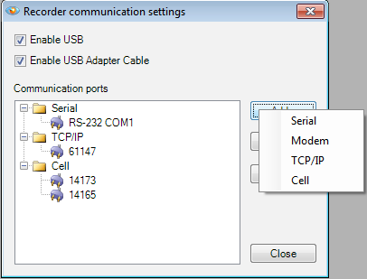 Figure 4. Recorder Communications Settings dialog box (above)