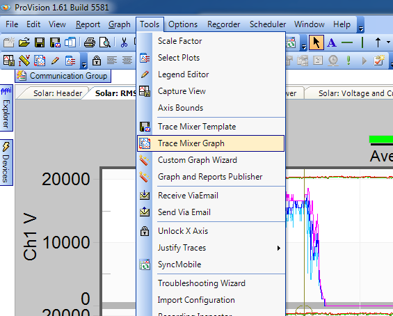 Figure 1. Trace Mixer Graph option in Tools menu