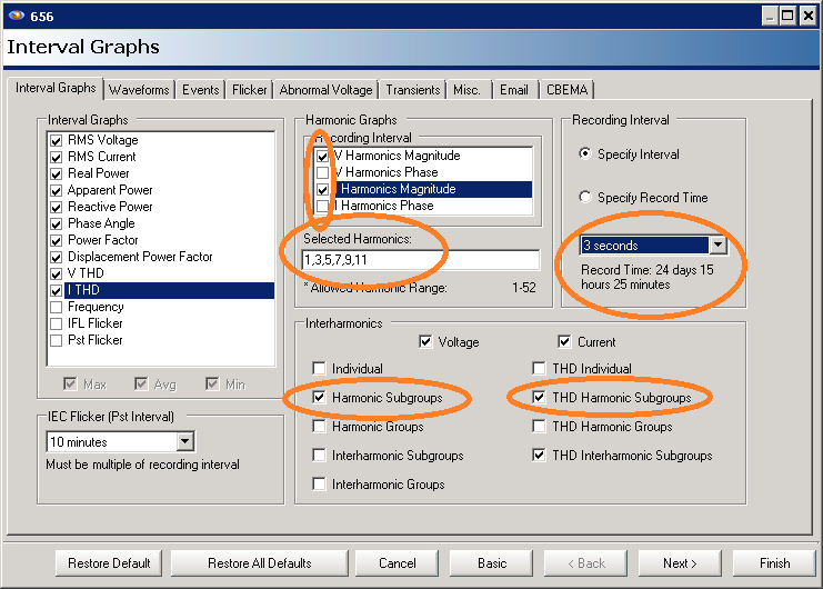 Figure 1. Setting up ProVision to record harmonics and interharmonics