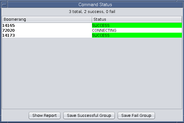 Figure 5. Boomerang Command Status window (above)