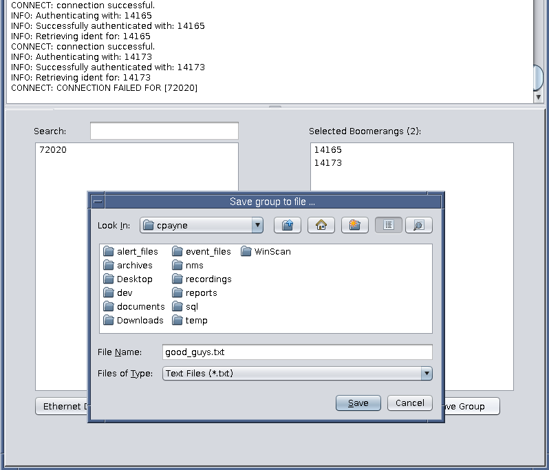 Figure 8. Selection of connected devices in .txt file format (above)
