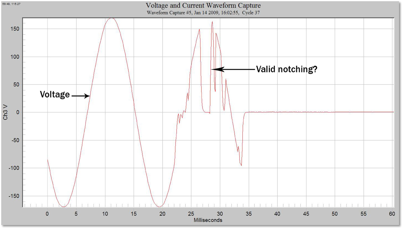 Voltage waveform capture from removing a lead while recording.