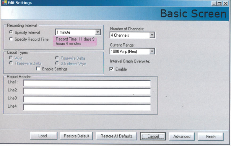 Figure 2. Specifying the recording time allows the recorder to pick the best recording interval timing to meet already established report requirements.