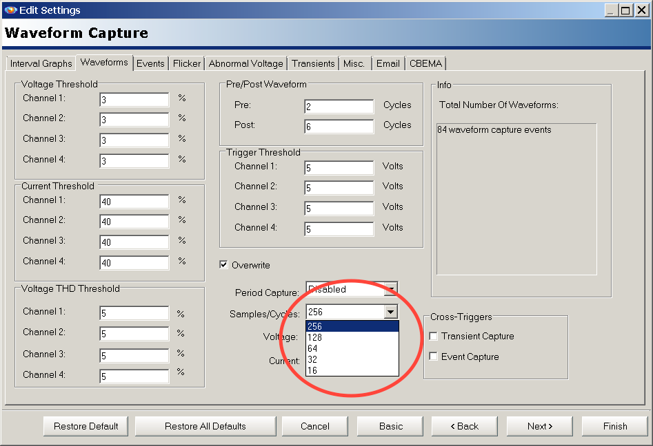 Figure 1. Waveform sample dropdown menu (circled)