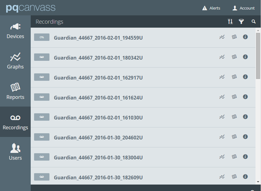 Figure 8. List of recordings for account devices