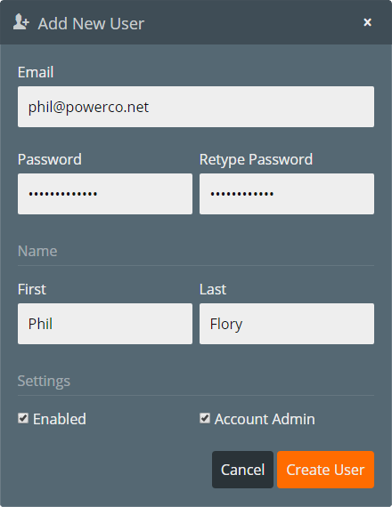 Figure 9. Adding a new user from the users view