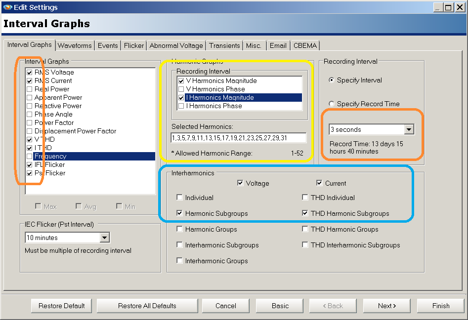 Figure 2. Recommended stripchart settings for residential IEEE 519 monitoring