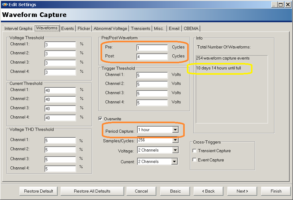 Figure 3. Recommended waveform capture settings for residential 519 monitoring