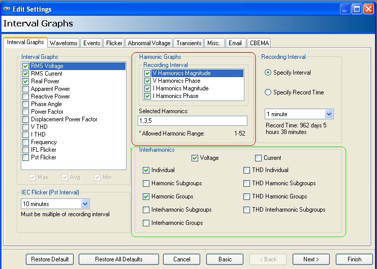 Figure 1. Interval Graph setup screen capture