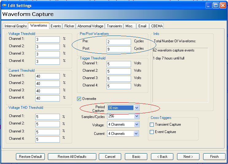 Figure 2. Settings for the Waveform Capture function