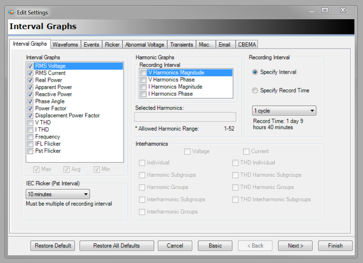 Figure 1. ProVision interval graph settings